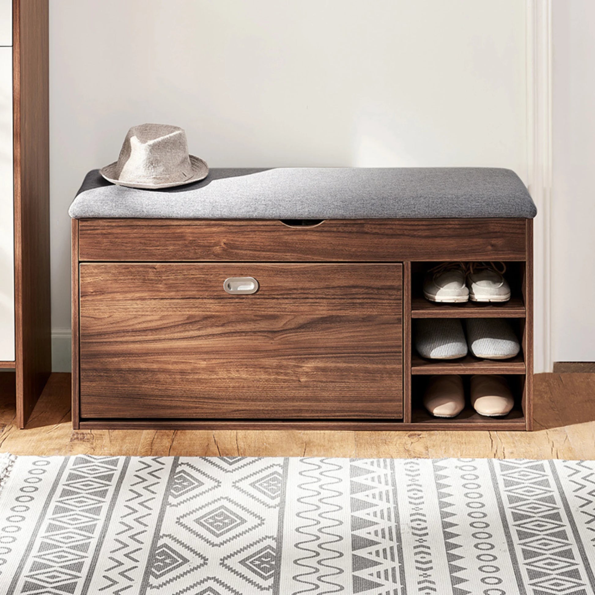 Linspire Miro Shoe Storage Bench, Large, Dark Wood