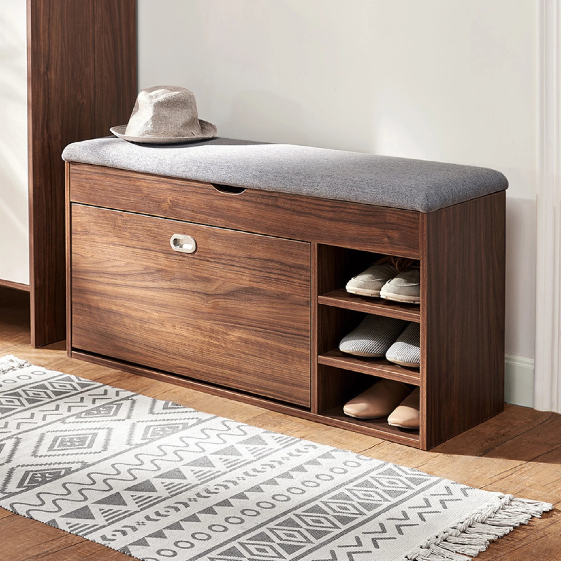 Linspire Miro Shoe Storage Bench, Large, Dark Wood