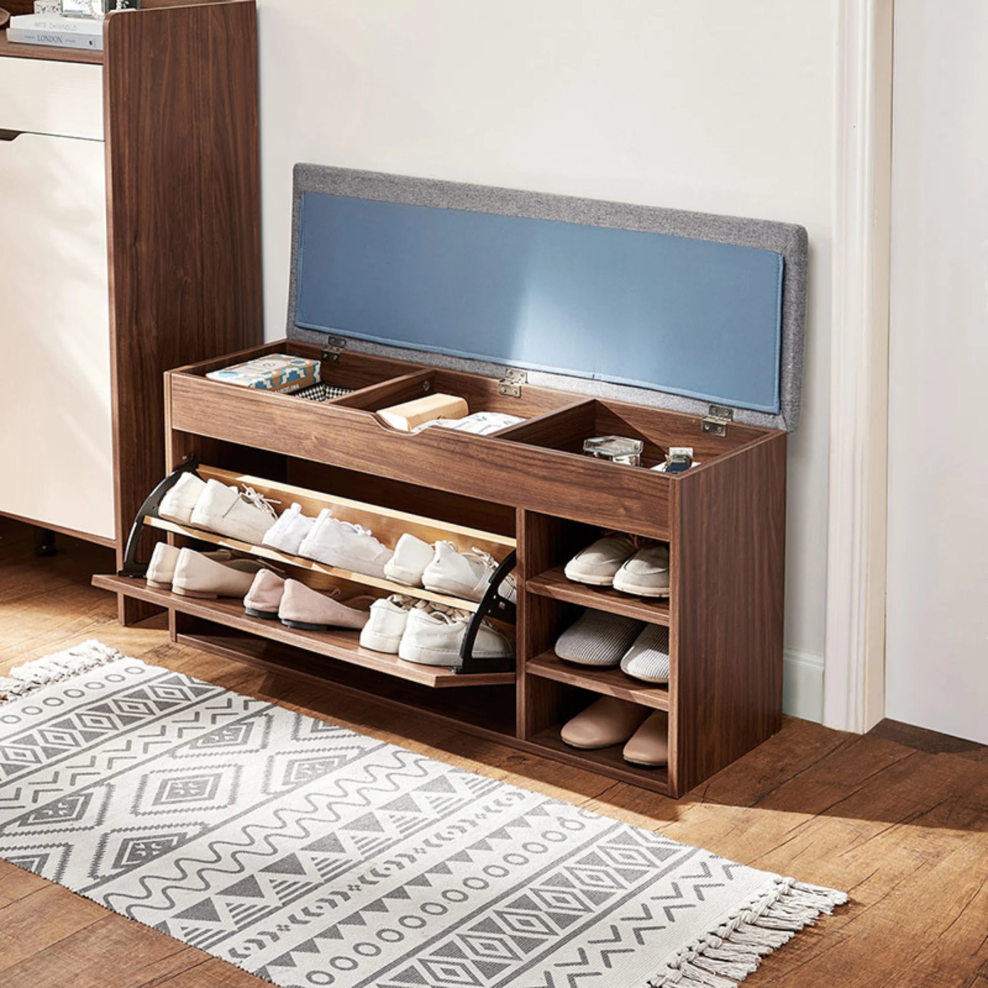 Linspire Miro Shoe Storage Bench, Large, Dark Wood