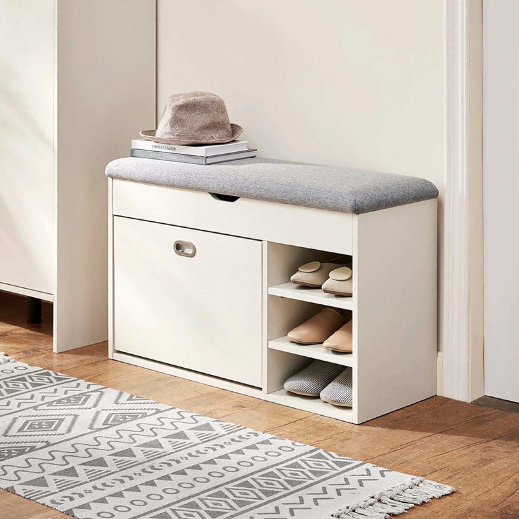 Linspire Miro Shoe Storage Bench, Small, White