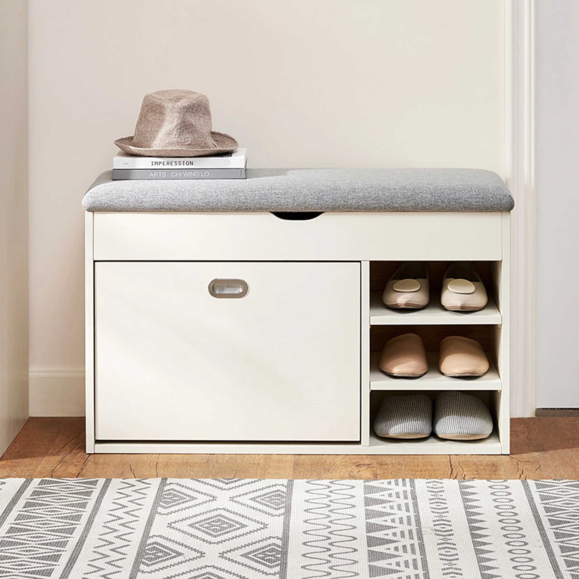 Linspire Miro Shoe Storage Bench, Small, White