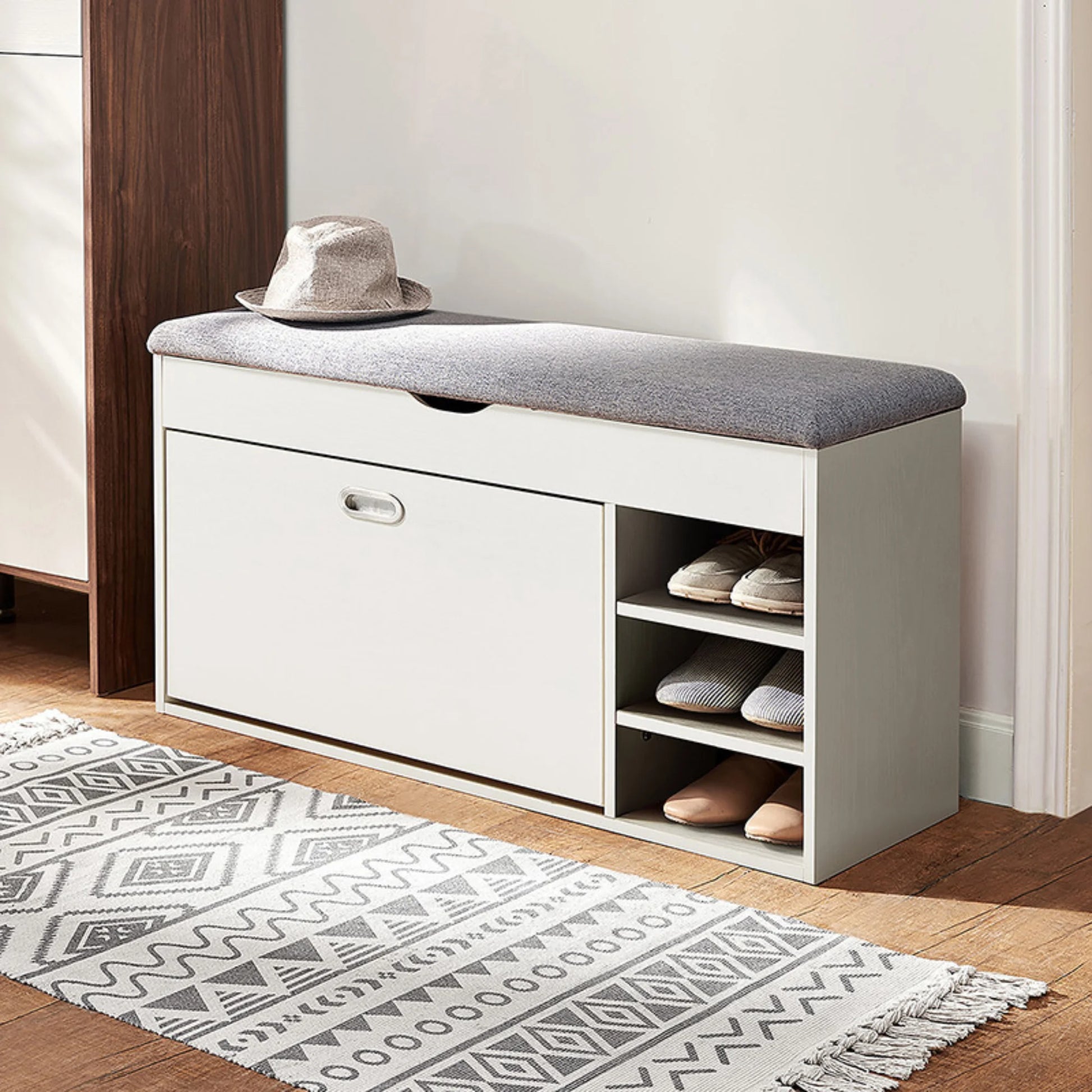 Linspire Miro Shoe Storage Bench, Large, White
