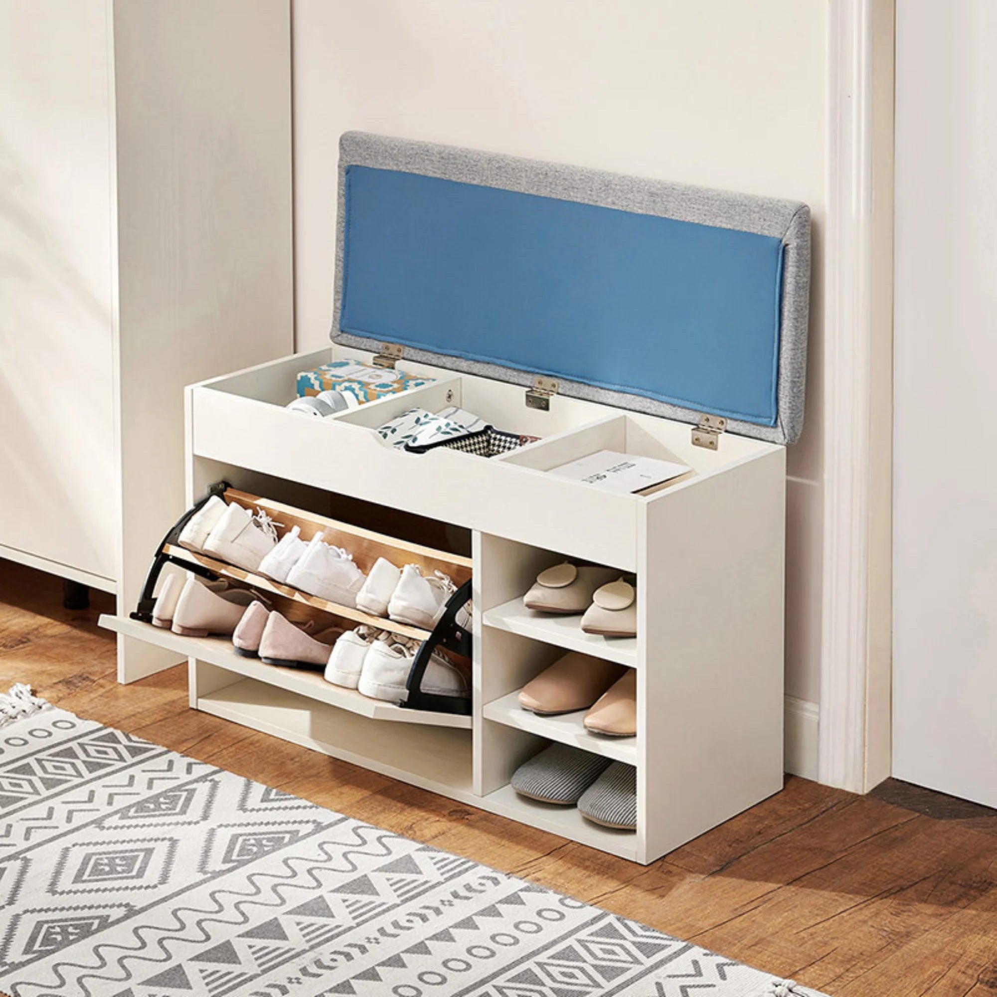 Linspire Miro Shoe Storage Bench, Large, White