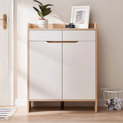 Linspire Miro Shoe Cabinet, Large, Natural Wood & White