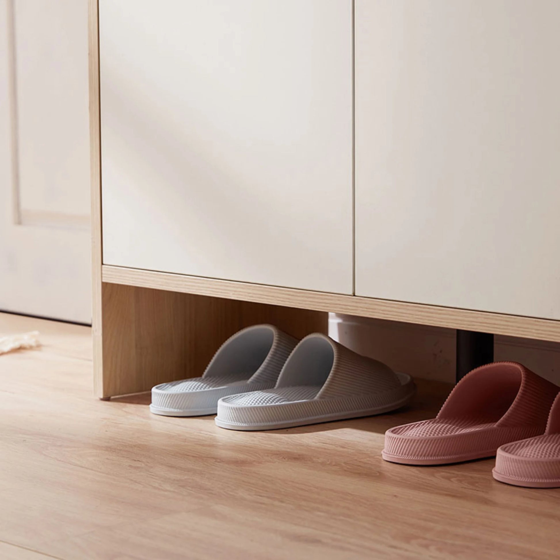 Linspire Miro Shoe Cabinet, Large, Natural Wood & White
