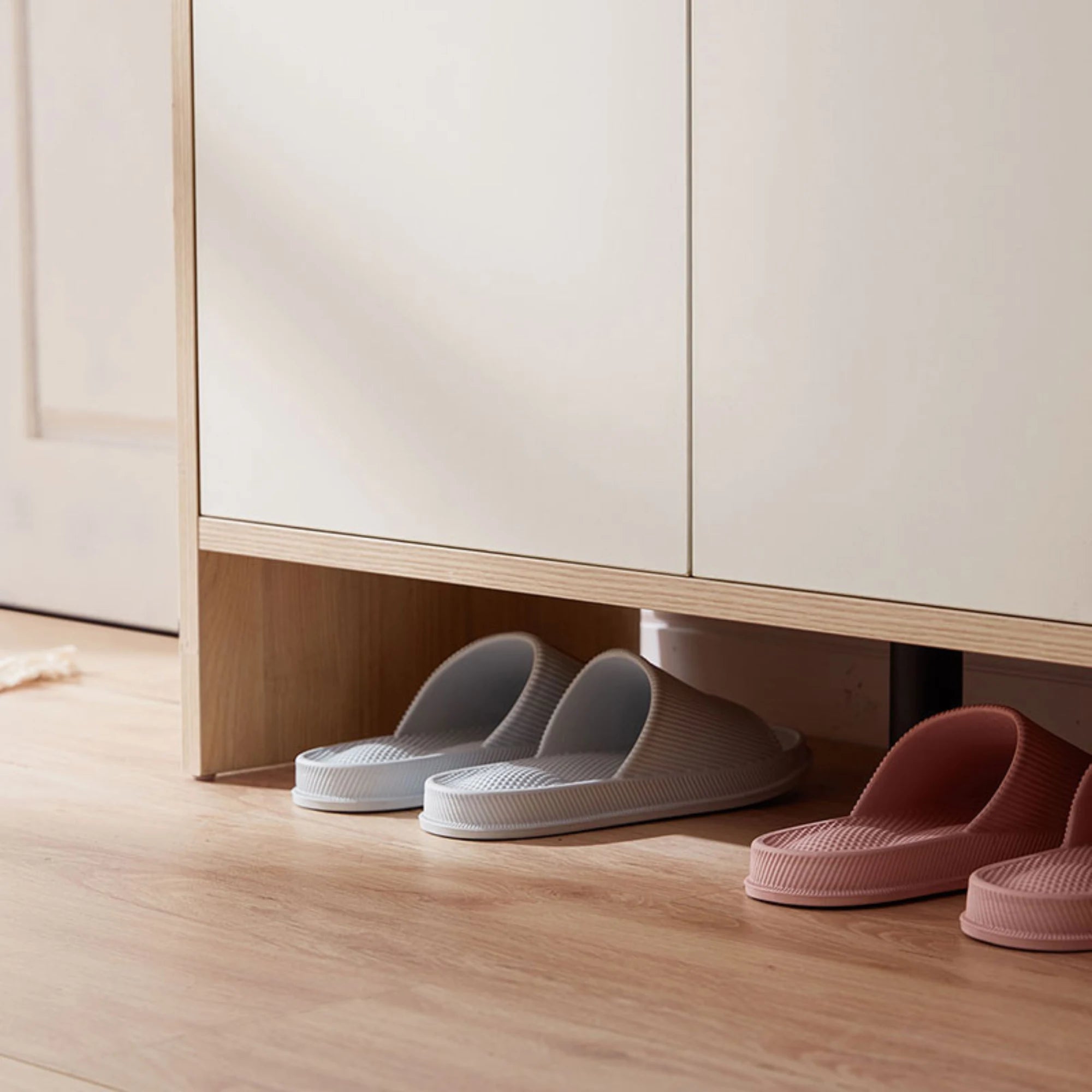 Linspire Miro Shoe Cabinet, Large, Natural Wood & White
