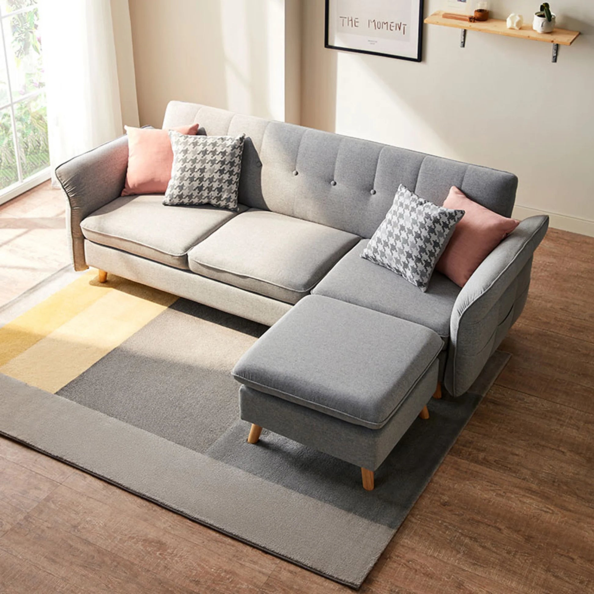 Linspire Monet 3.5-Seater Sofa Bed with Ottoman, Light Grey