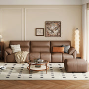 Linspire Plume Leather 5-Seater Sofa with Ottoman, Caramel