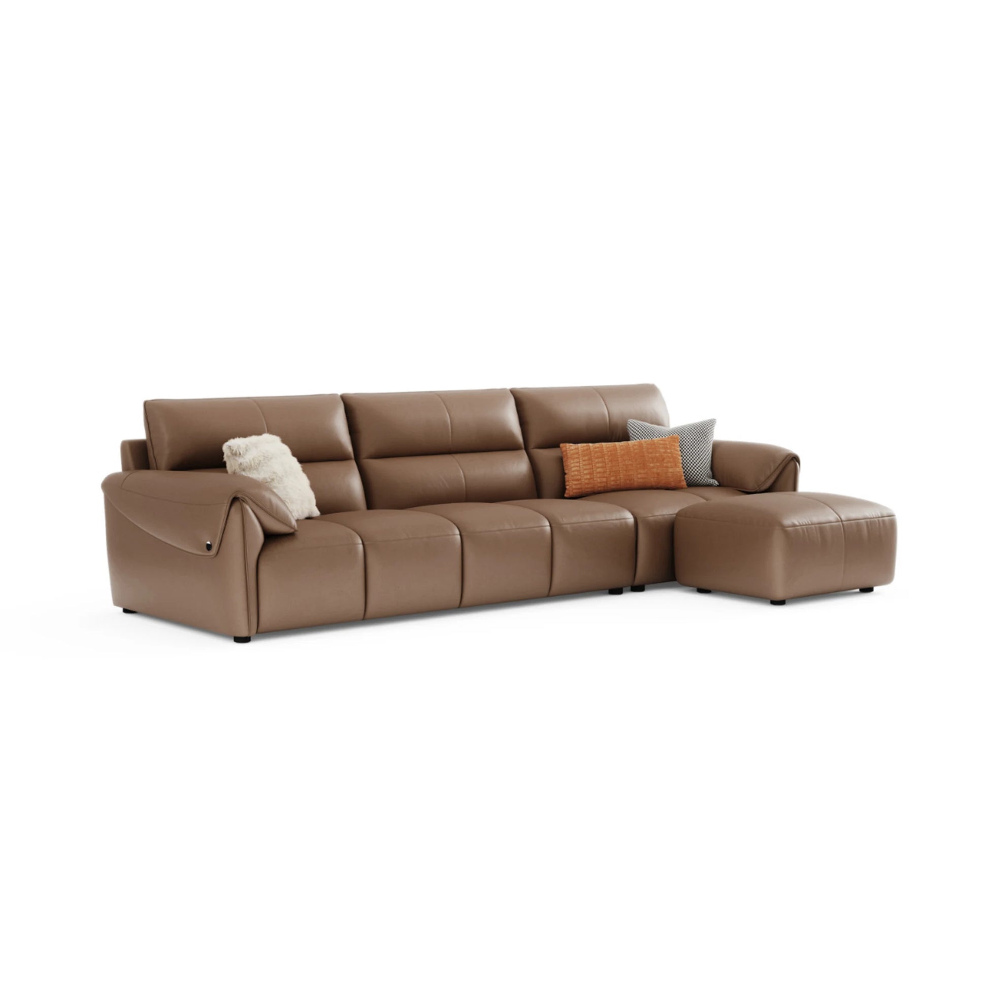 Linspire Plume Leather 5-Seater Sofa with Ottoman, Caramel