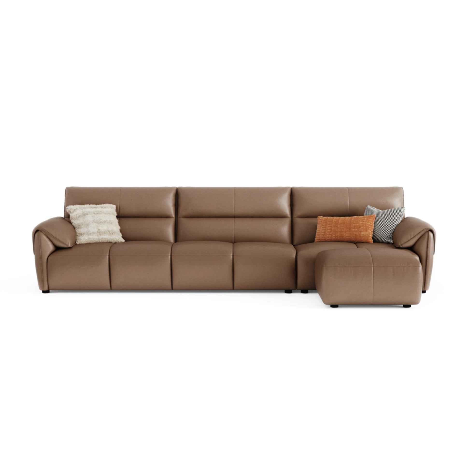 Linspire Plume Leather 5-Seater Sofa with Ottoman, Caramel