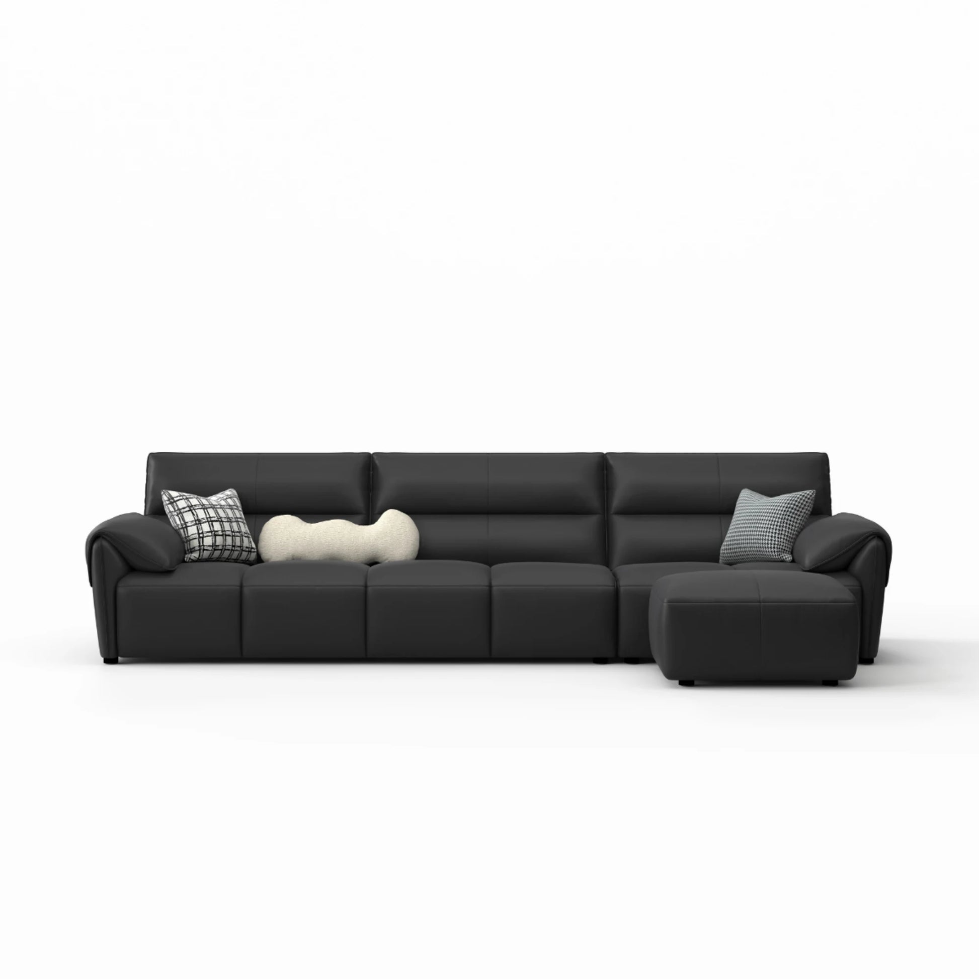 Linspire Plume Leather 5-Seater Sofa with Ottoman, Black