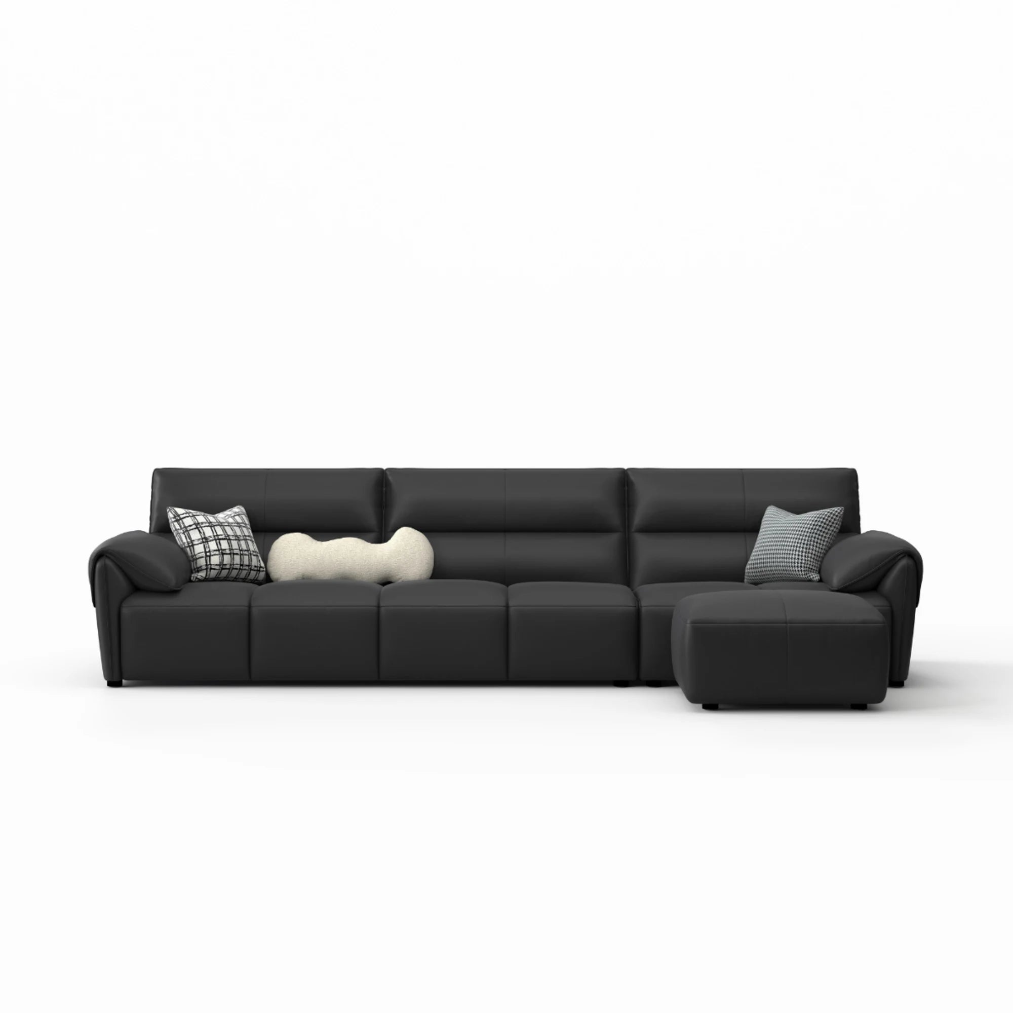 Linspire Plume Leather 5-Seater Sofa with Ottoman, Black