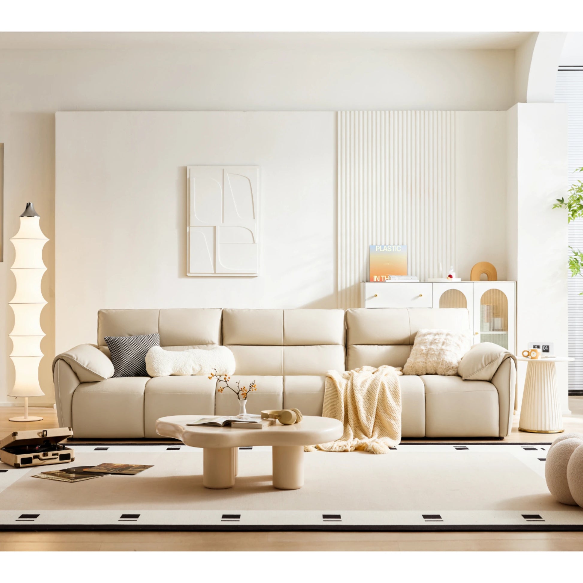 Linspire Plume Leather 5-Seater Sofa, Sand