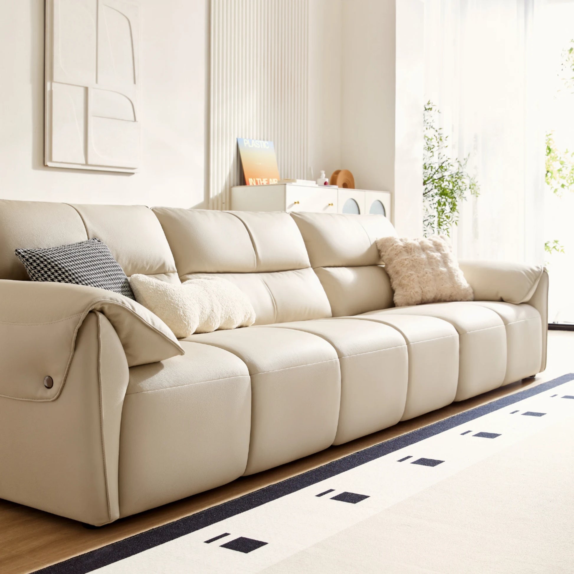 Linspire Plume Leather 5-Seater Sofa, Sand
