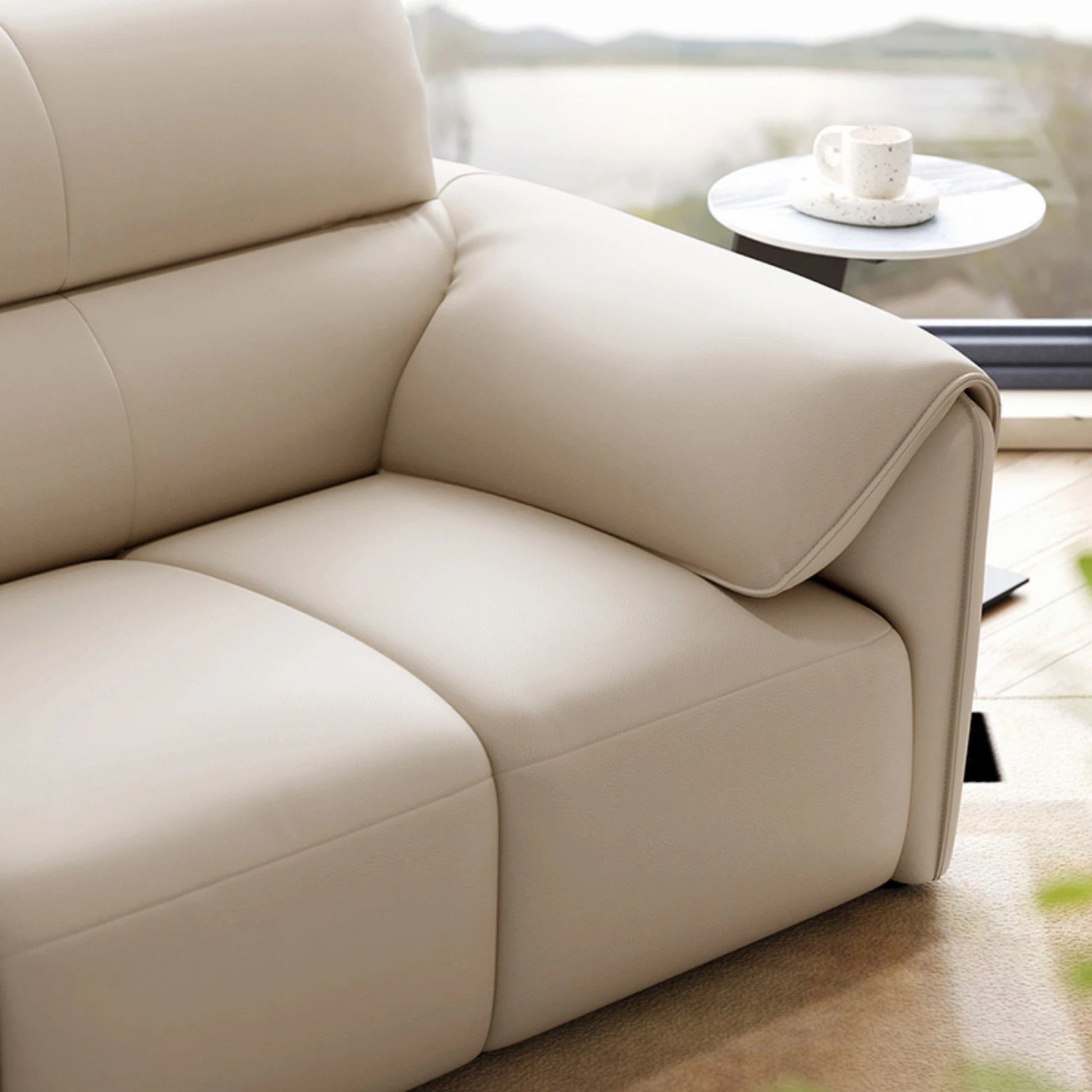 Linspire Plume Leather 5-Seater Sofa, Sand