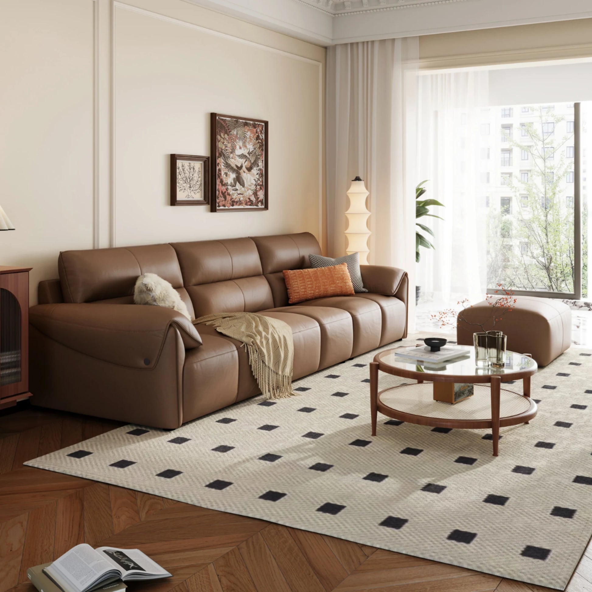 Linspire Plume Leather 5-Seater Sofa, Caramel