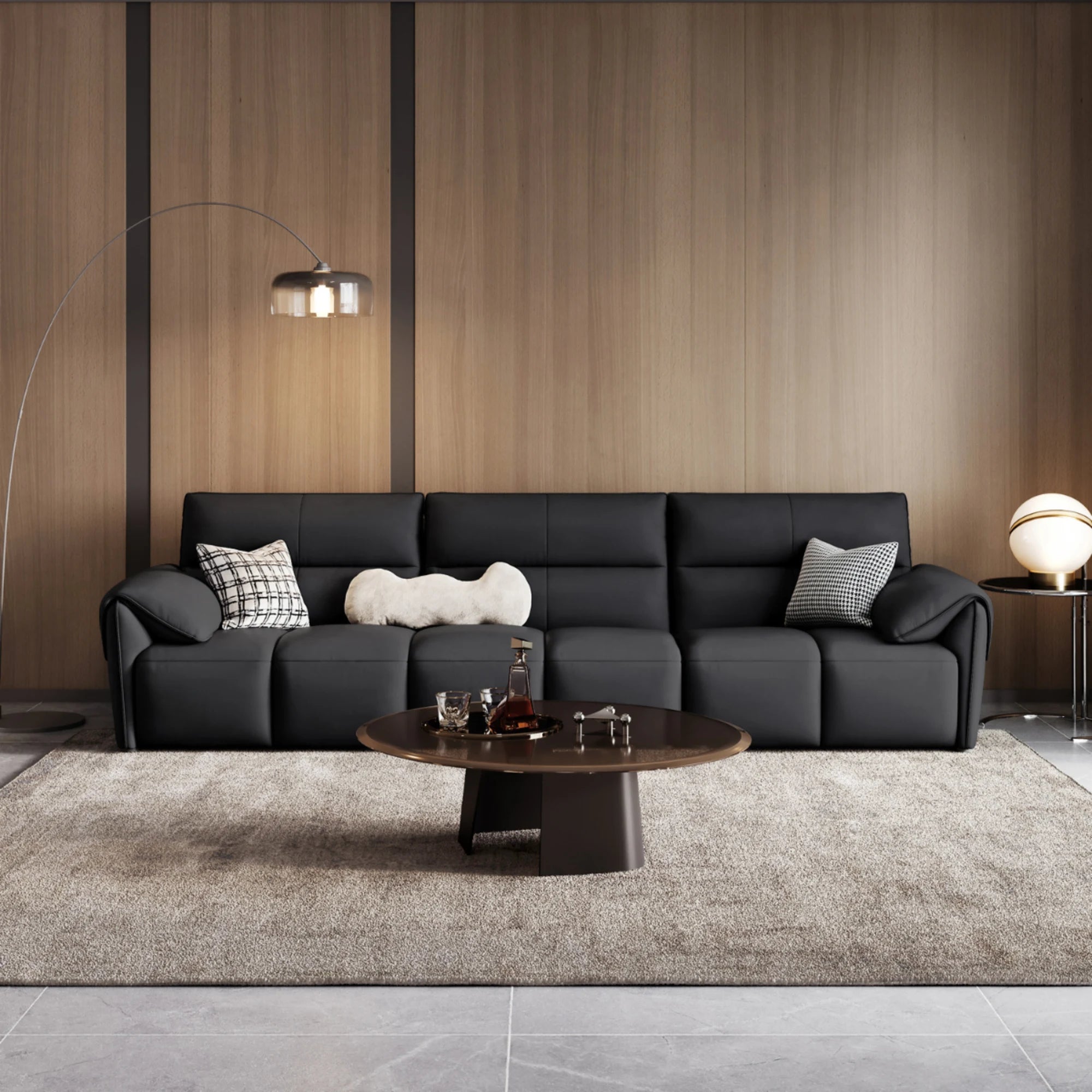 Linspire Plume Leather 5-Seater Sofa, Black