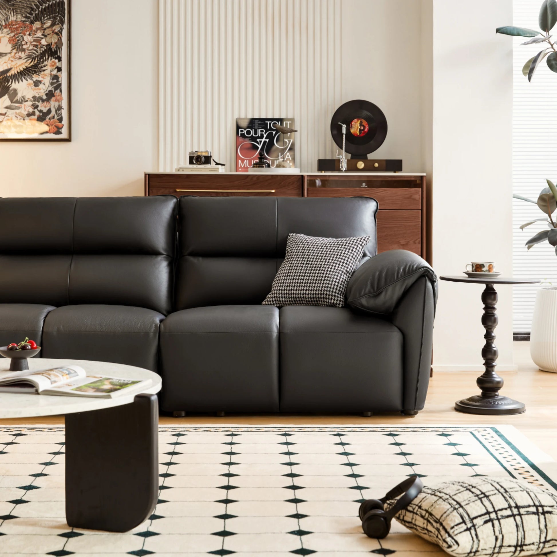 Linspire Plume Leather 5-Seater Sofa, Black