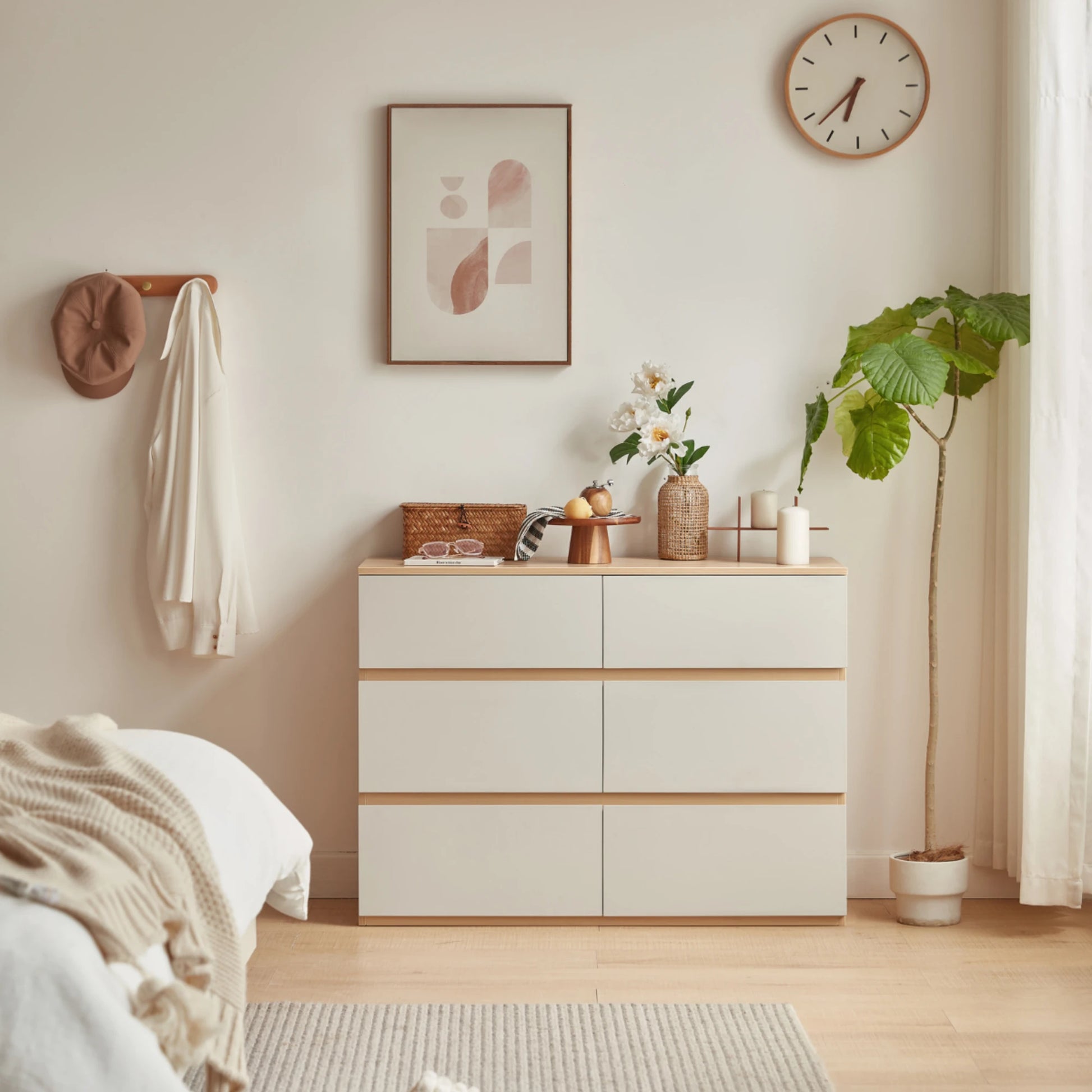 Linspire Rena Chest of 6 Drawers, Light Grey & Natural Wood