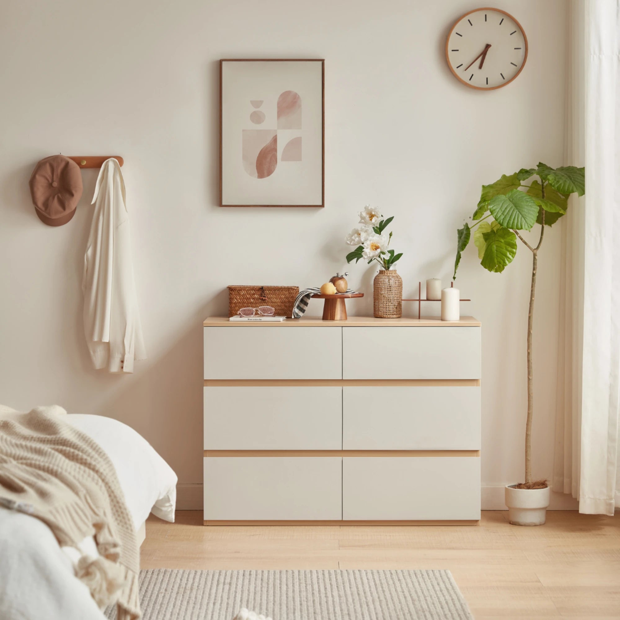 Linspire Rena Chest of 6 Drawers, Light Grey & Natural Wood