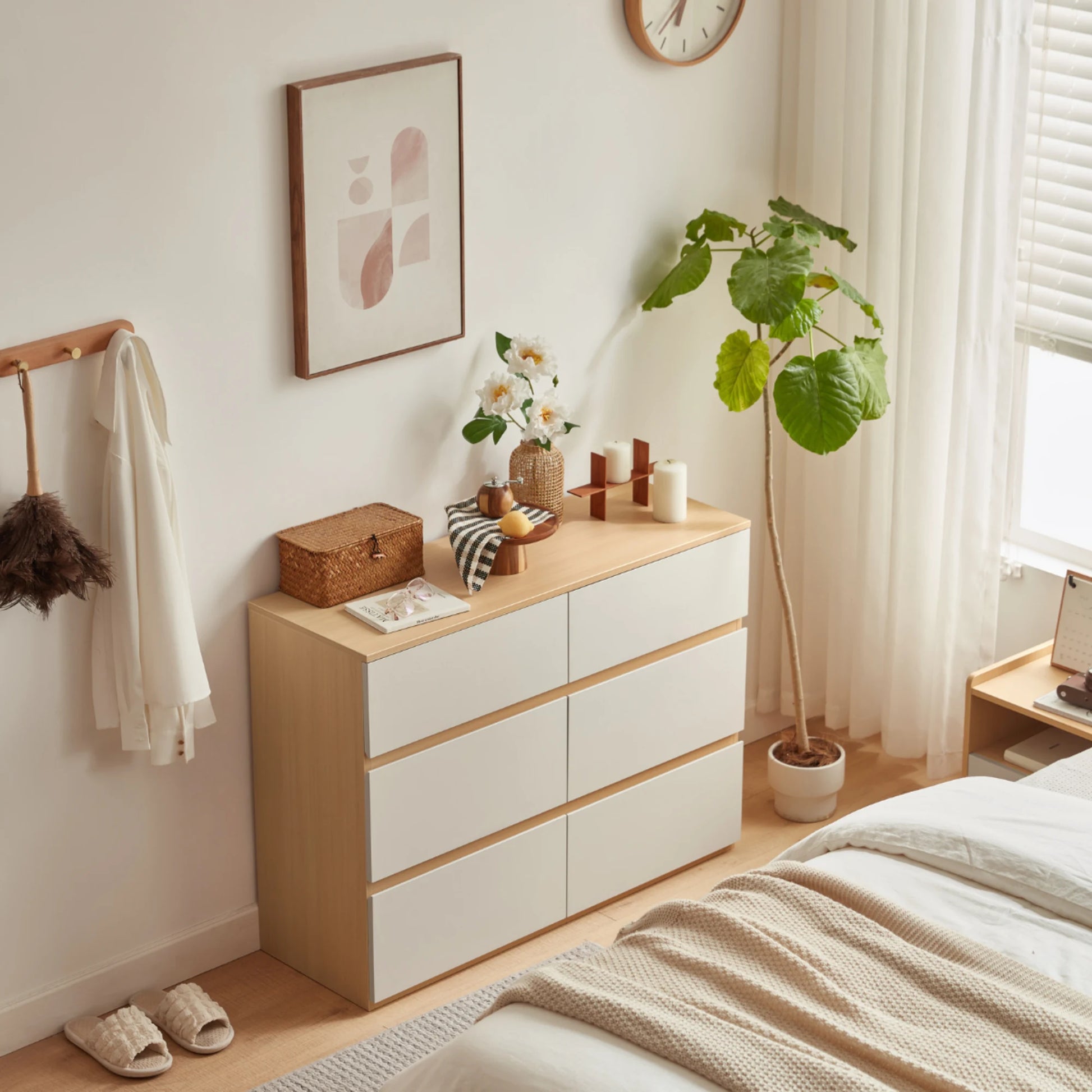 Linspire Rena Chest of 6 Drawers, Light Grey & Natural Wood