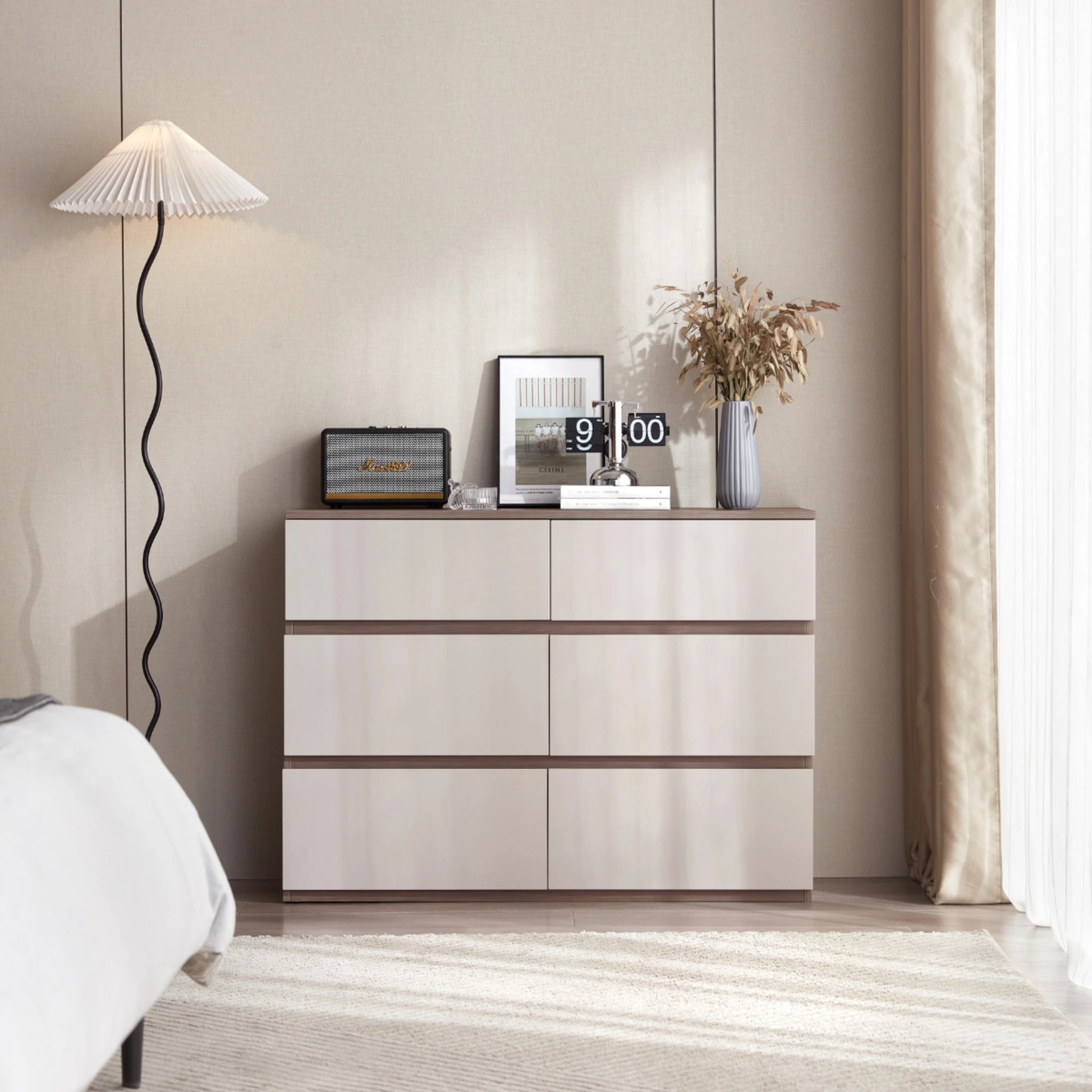 Linspire Rena Chest of 6 Drawers, Grey & Dark Wood
