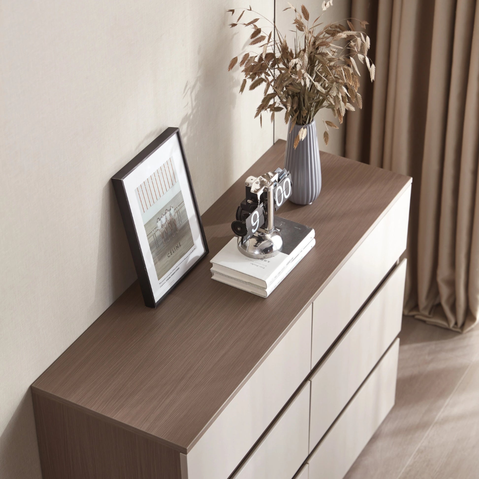 Linspire Rena Chest of 6 Drawers, Grey & Dark Wood