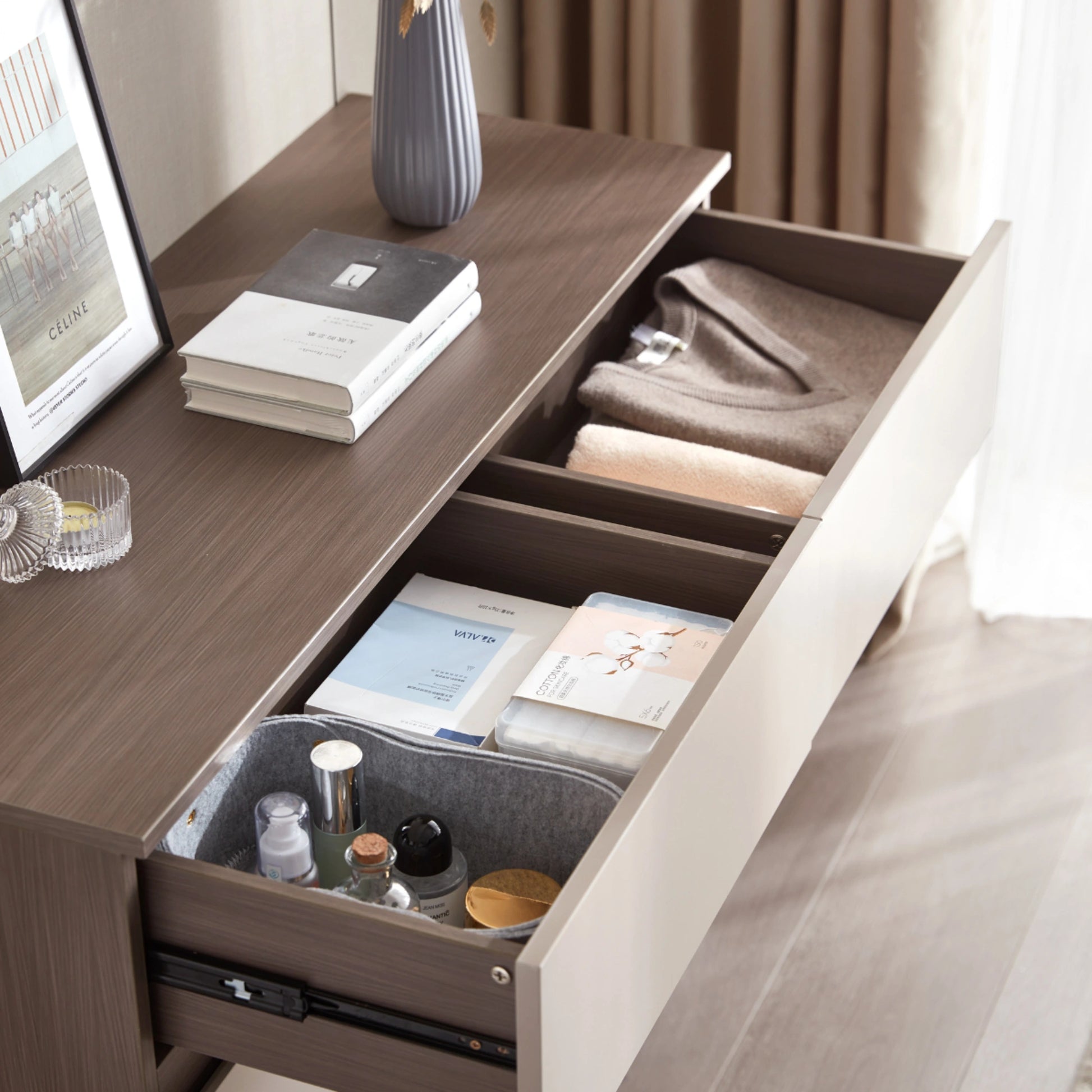 Linspire Rena Chest of 6 Drawers, Grey & Dark Wood