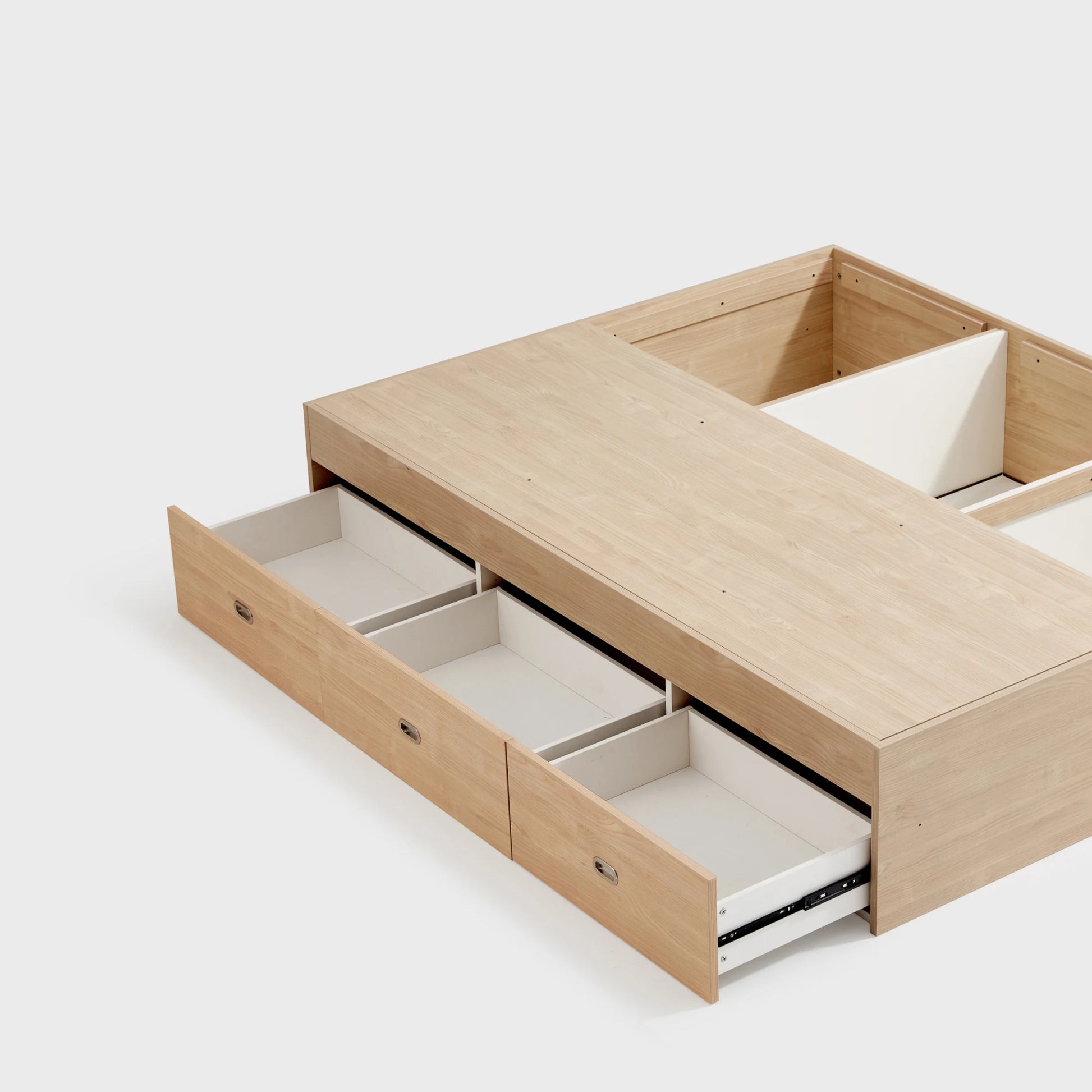 Linspire Royale Global Short Queen Bed Base with Storage Drawers, Natural Wood