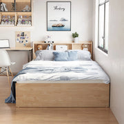 Linspire Royale Global Short Queen Bed Frame with Storage Headboard, Natural Wood