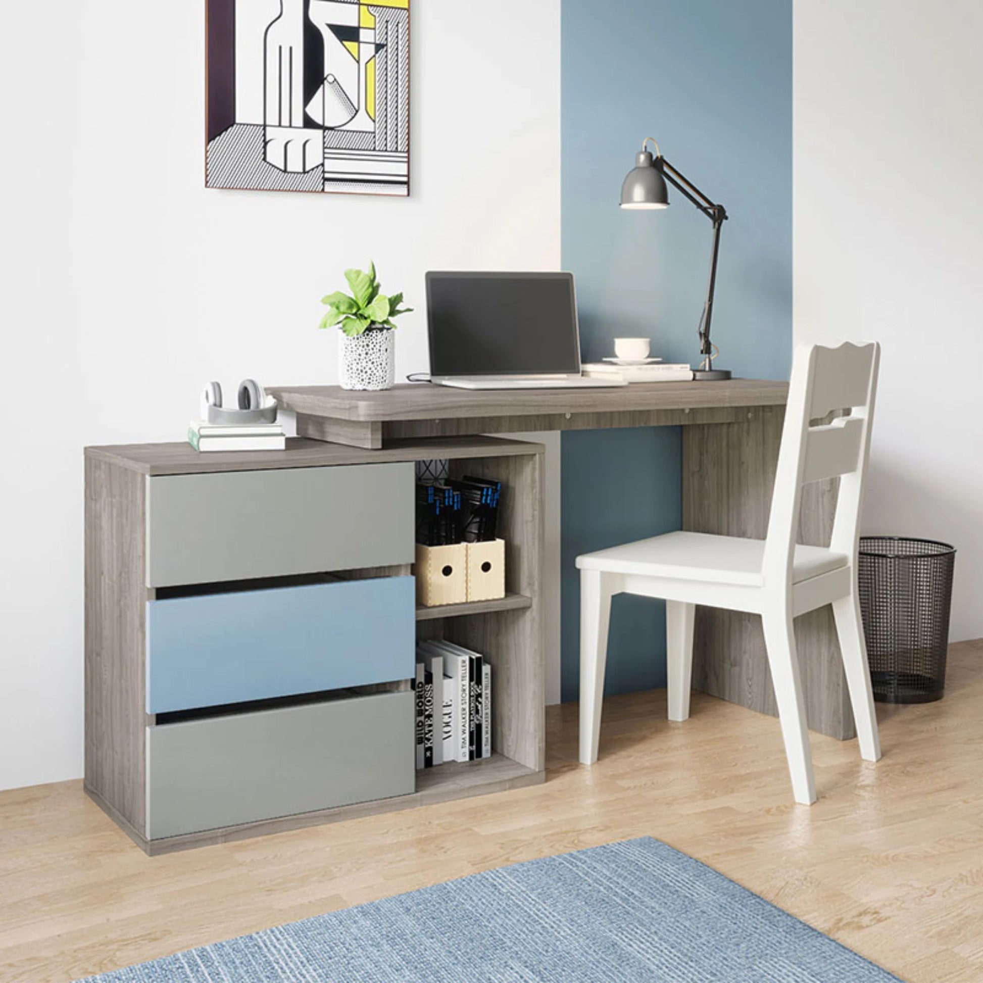 Linspire Slate Study Desk, Blue & Dark Wood