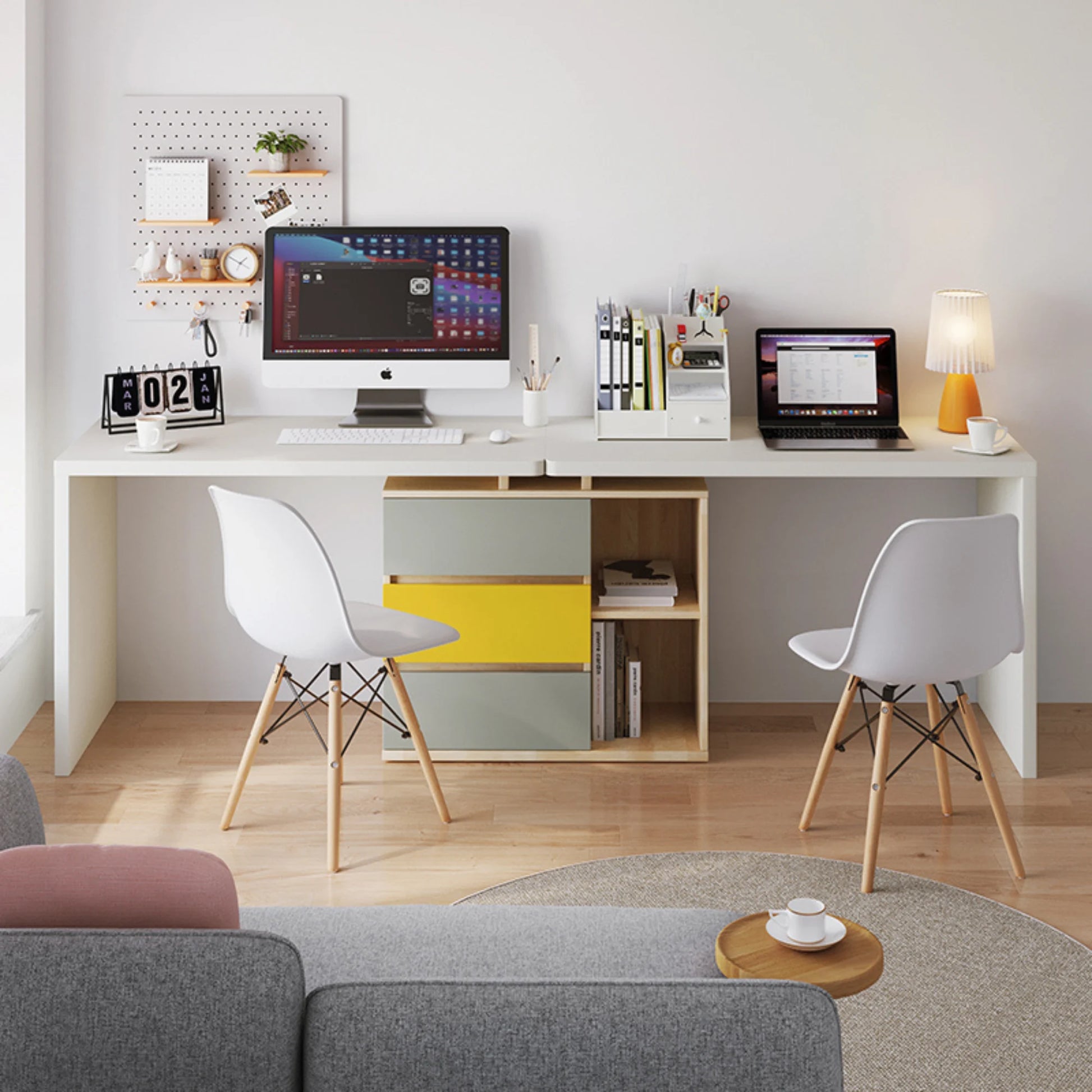 Linspire Slate Dual Study Desk, Yellow & Natural Wood