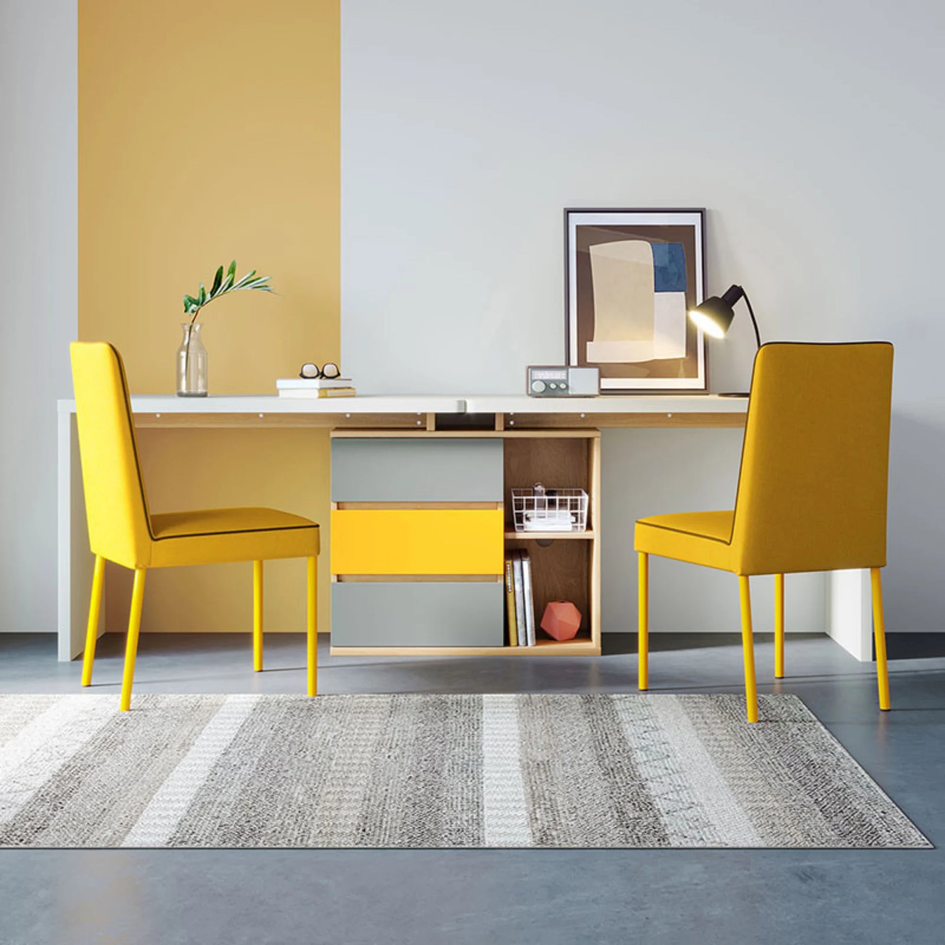 Linspire Slate Dual Study Desk, Yellow & Natural Wood