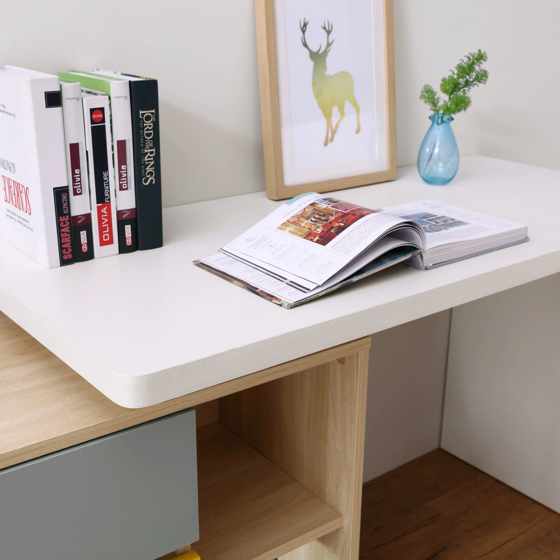 Linspire Slate Dual Study Desk, Yellow & Natural Wood