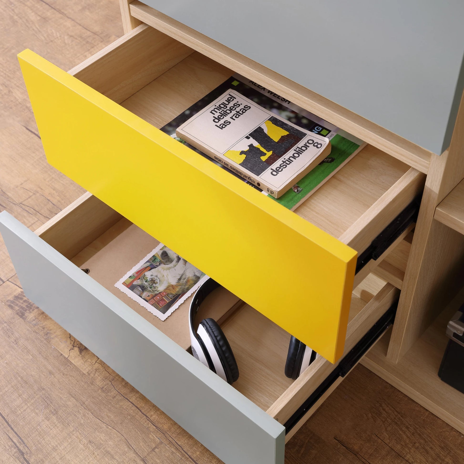 Linspire Slate Dual Study Desk, Yellow & Natural Wood