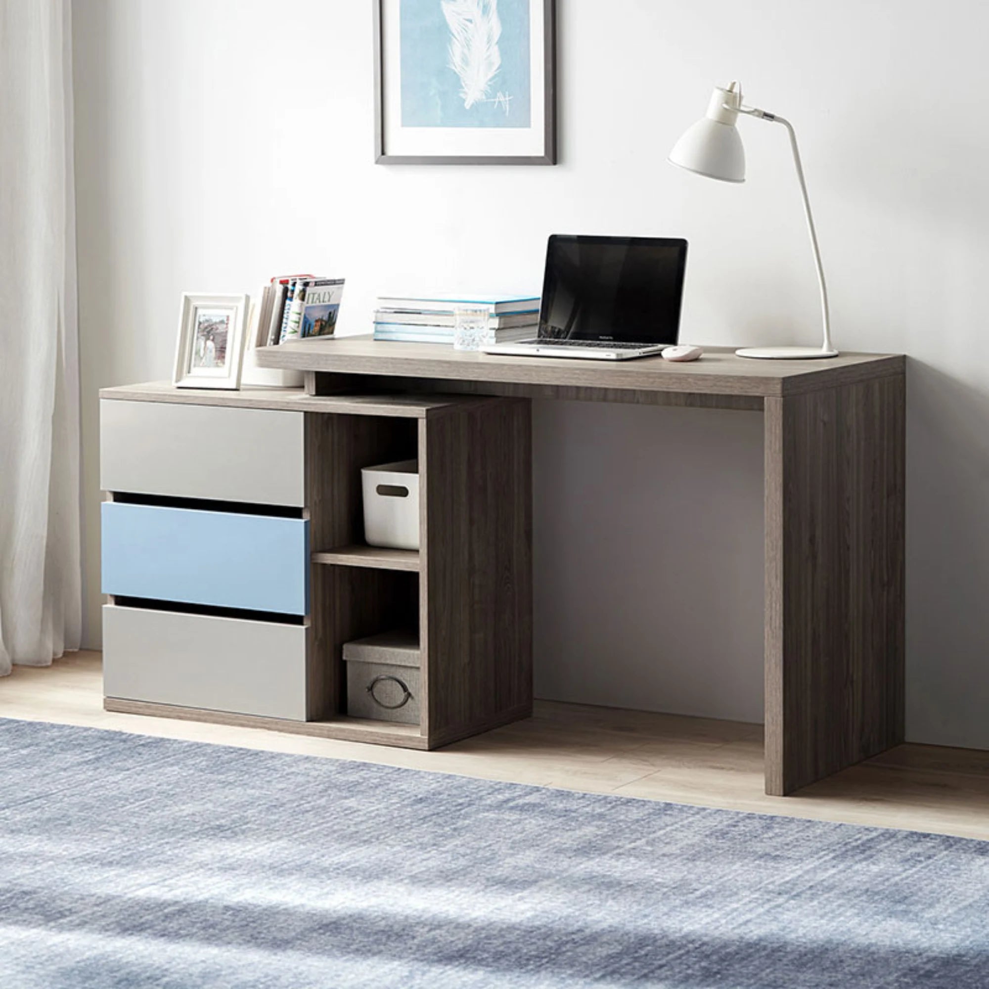 Linspire Slate Study Desk & Chair Set , Blue & Dark Wood