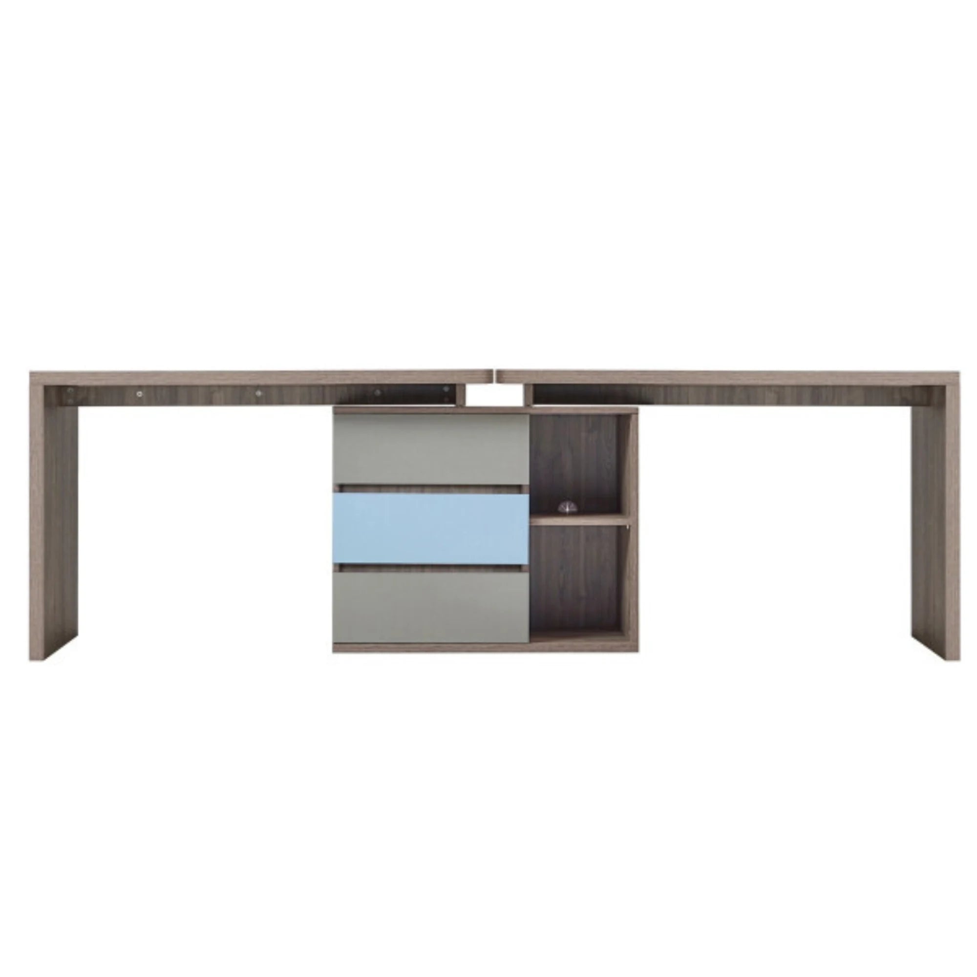 Linspire Slate Dual Study Desks and 2 Chairs Set, Blue & Dark Wood