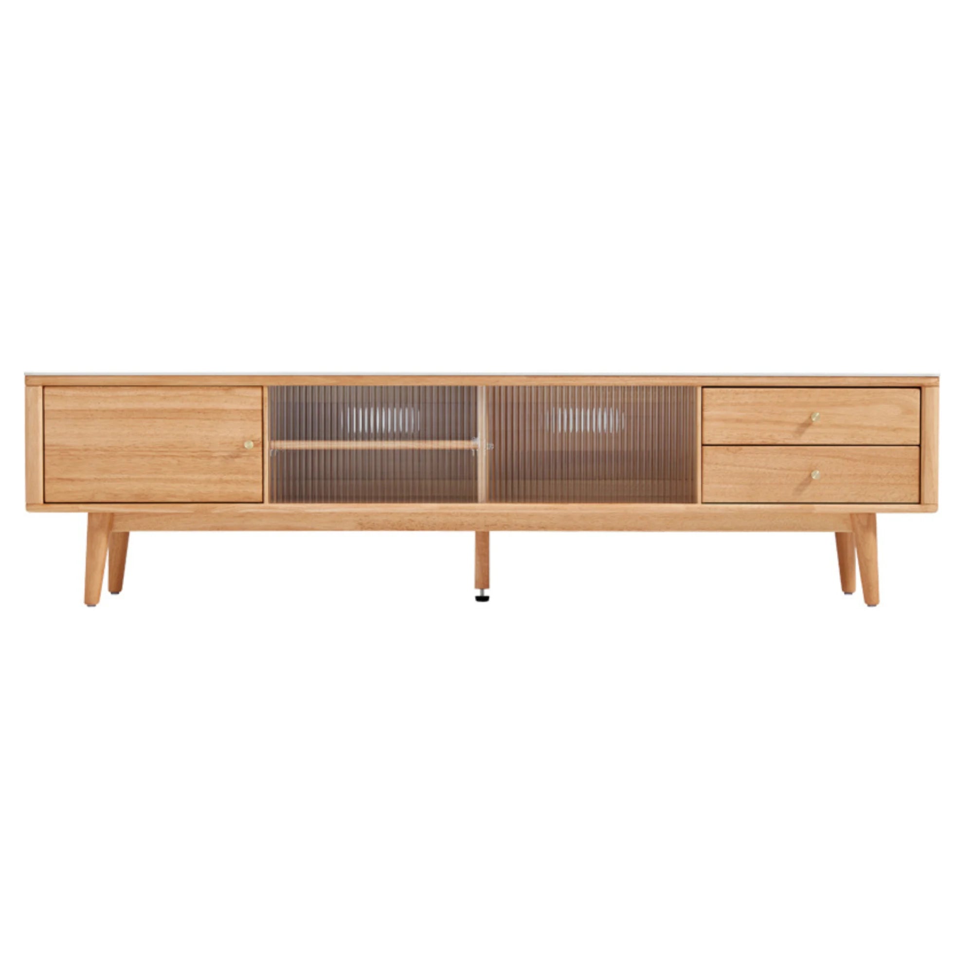 Linspire Ventus Solid Wood Entertainment Unit with Sintered Marble Top, Natural Wood