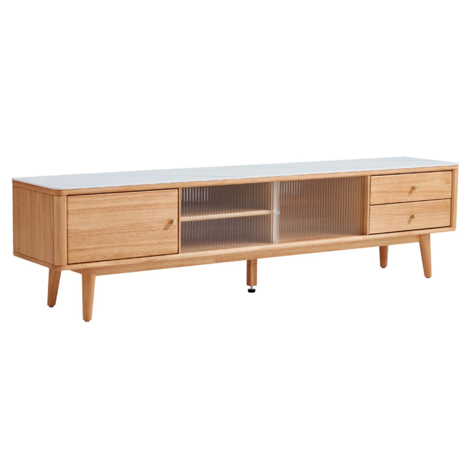 Linspire Ventus Solid Wood Entertainment Unit with Sintered Marble Top, Natural Wood
