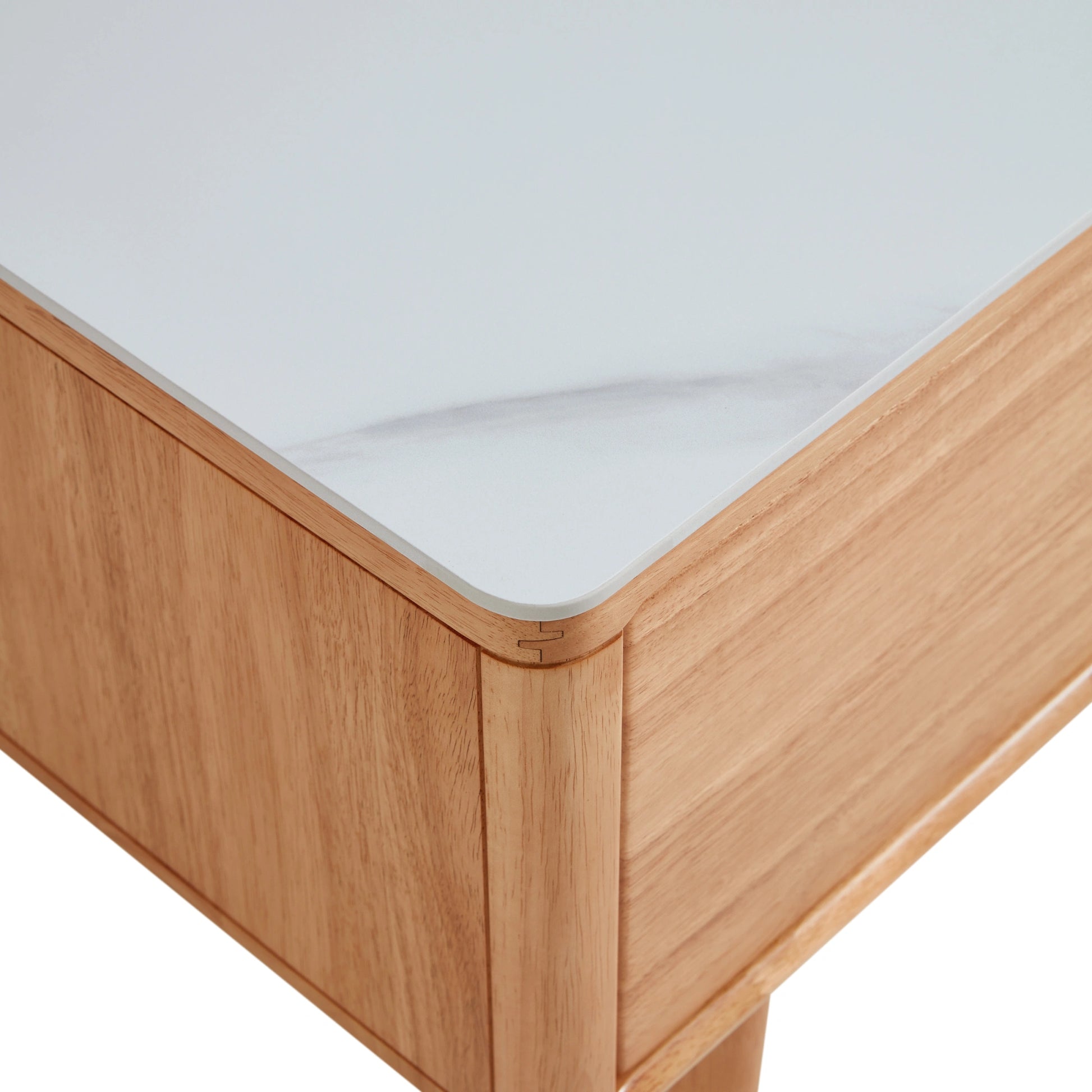Linspire Ventus Solid Wood Entertainment Unit with Sintered Marble Top, Natural Wood