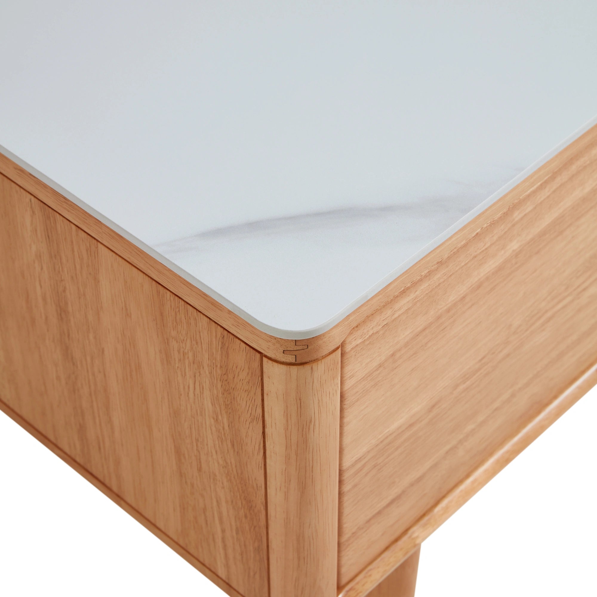 Linspire Ventus Solid Wood Entertainment Unit with Sintered Marble Top, Natural Wood