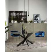 Kave Home Argo Dining Table with Glass Top, Transparent, Black