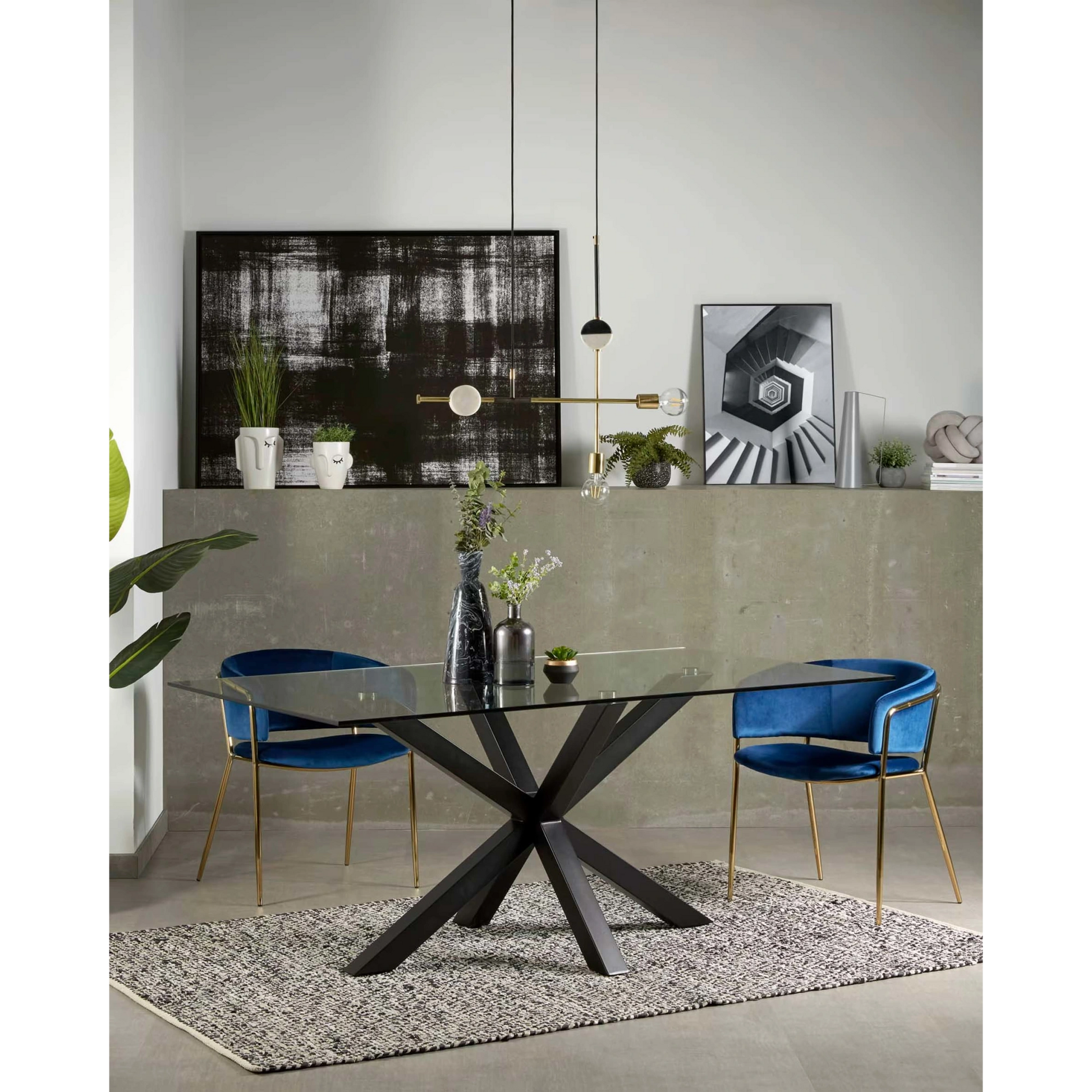 Kave Home Argo Dining Table with Glass Top, Transparent, Black