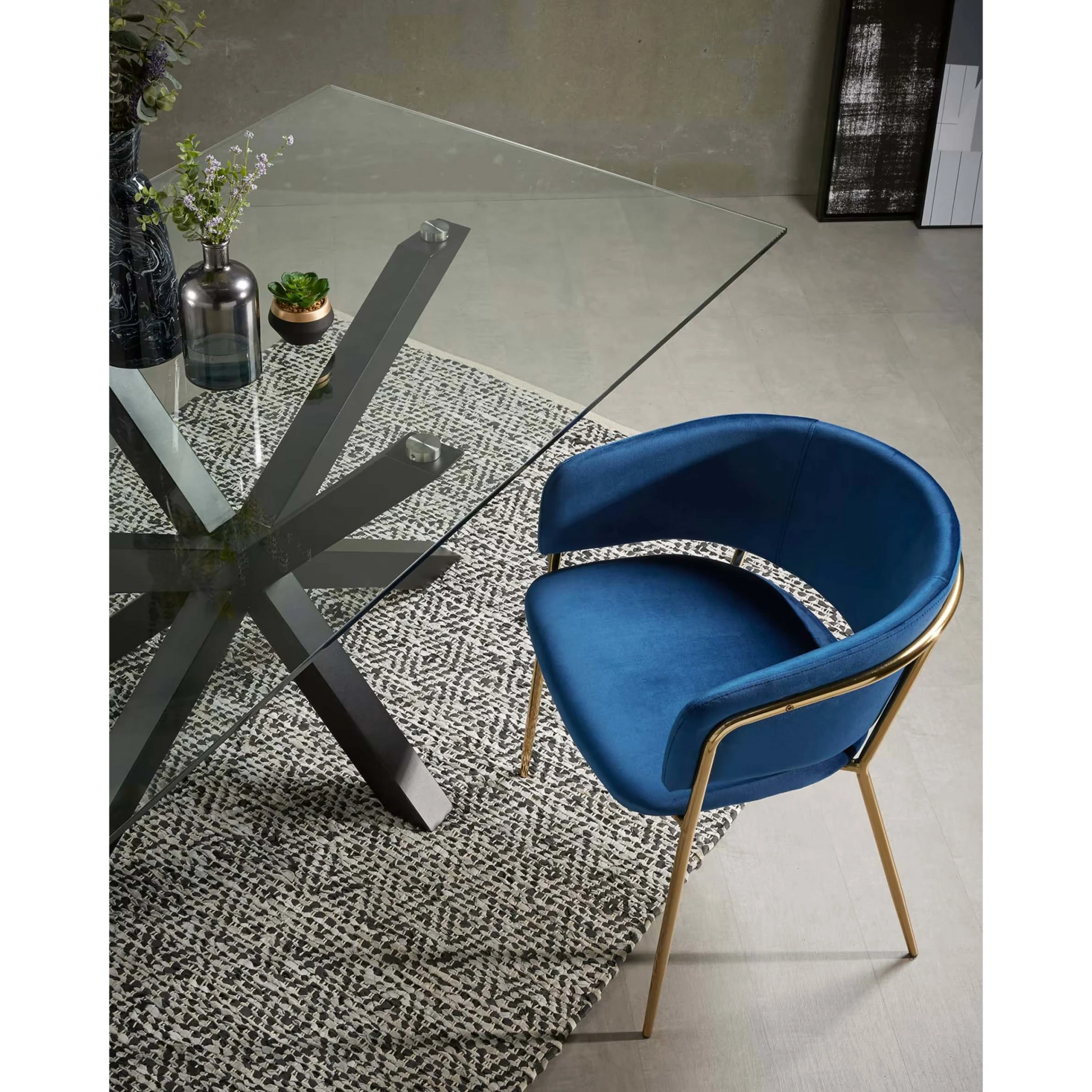 Kave Home Argo Dining Table with Glass Top, Transparent, Black