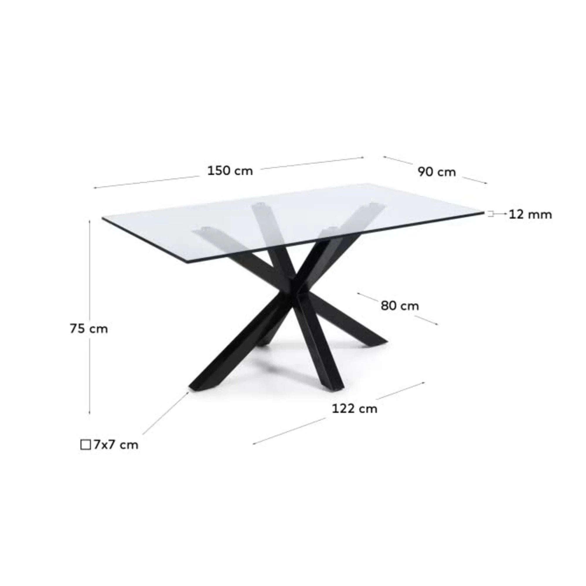 Kave Home Argo Dining Table with Glass Top, Transparent, Black