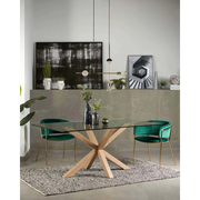 Kave Home Argo Dining Table with Glass Top, Transparent, Natural Wood