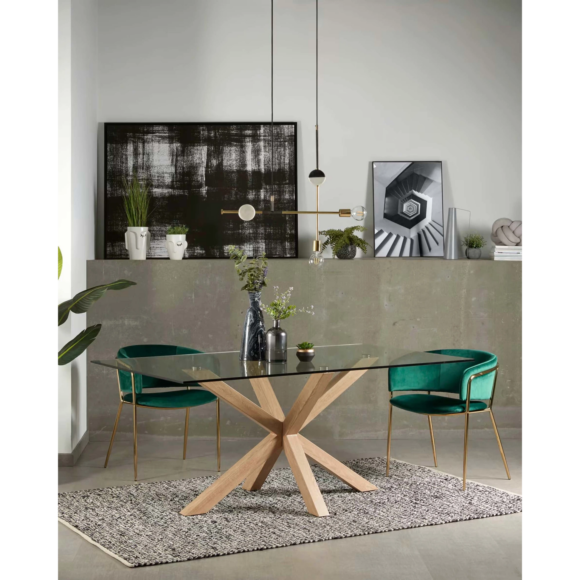 Kave Home Argo Dining Table with Glass Top, Transparent, Natural Wood
