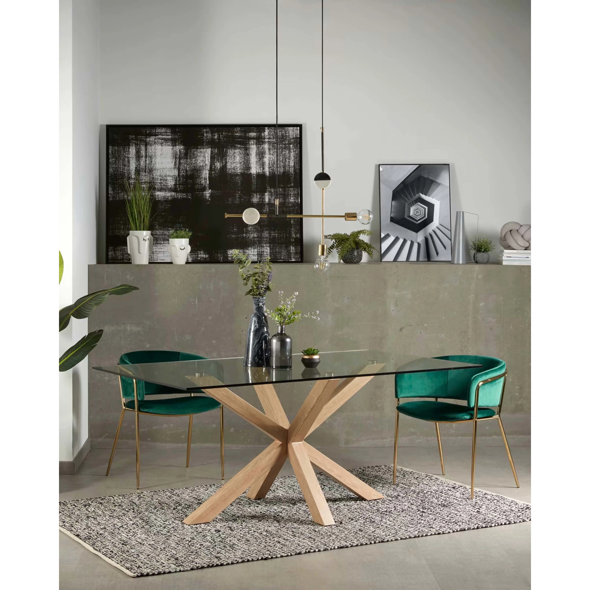 Kave Home Argo Dining Table with Glass Top, Transparent, Natural Wood