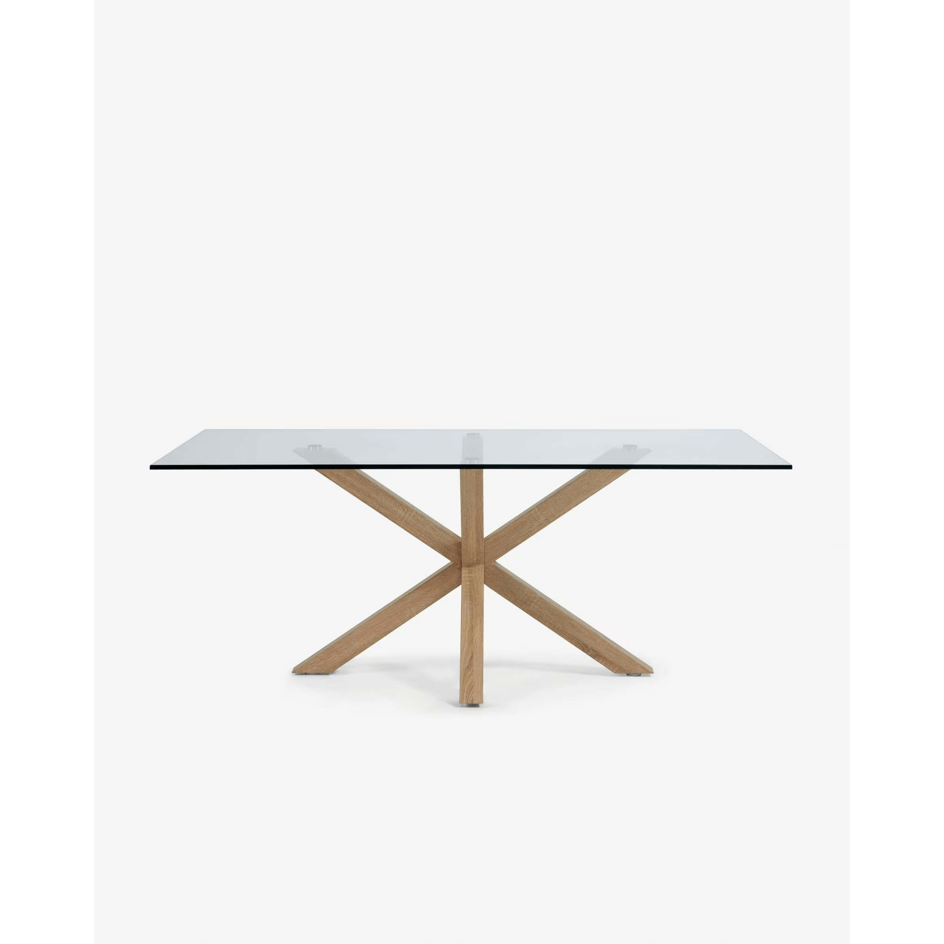 Kave Home Argo Dining Table with Glass Top, Transparent, Natural Wood