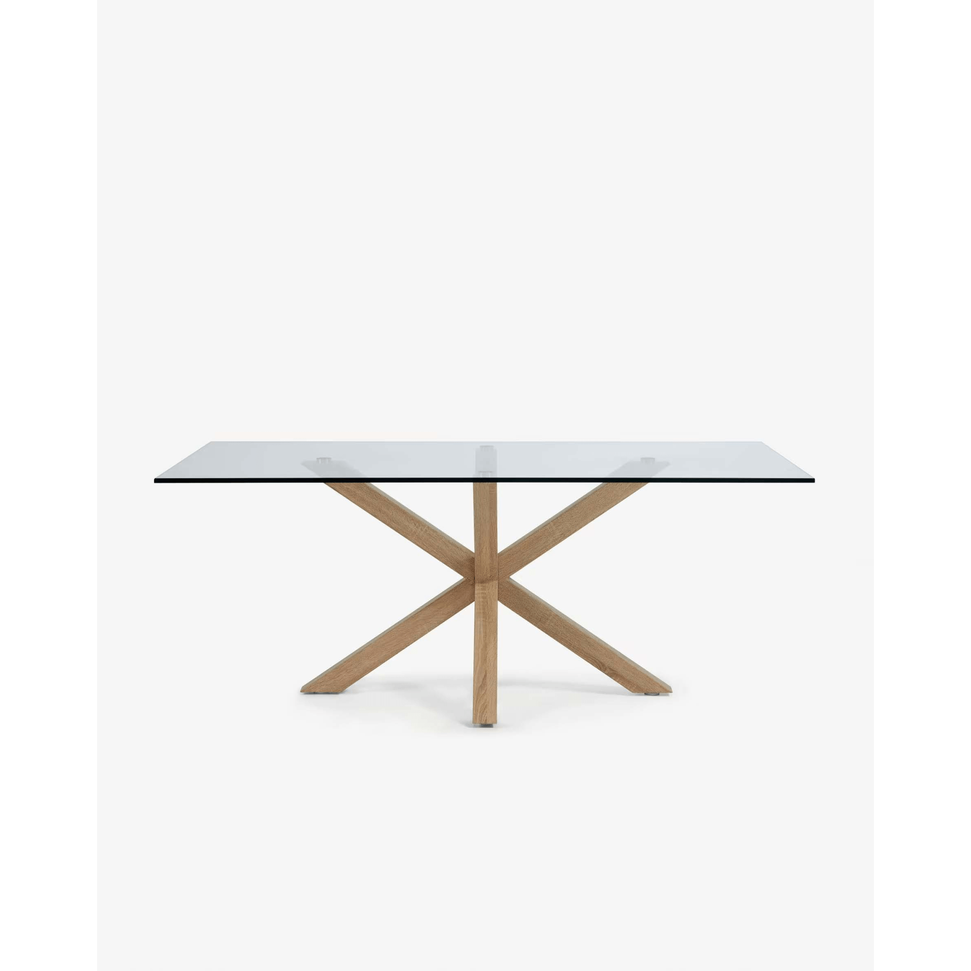 Kave Home Argo Dining Table with Glass Top, Transparent, Natural Wood